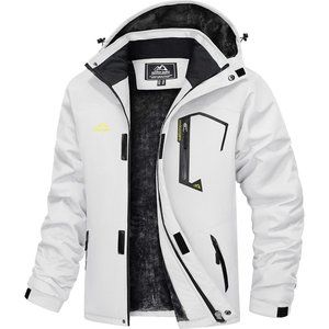 Magcomsen Men's Waterproof Fleece Lined Winter Coats Warm Snow Ski Jacket-White